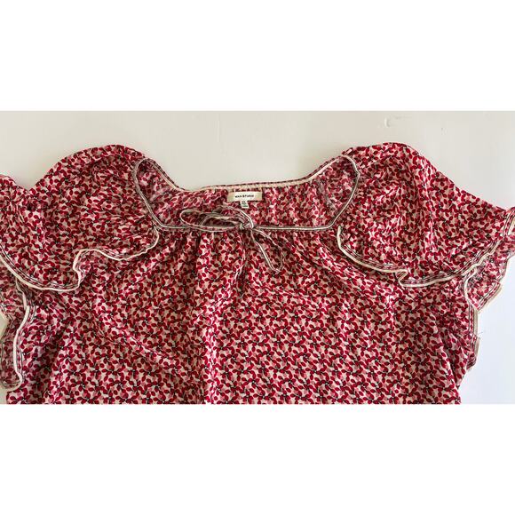 Max Studio Red Floral Peasant Blouse XXL Ruffle Tie Neck Balloon Sleeve Boho Top - Picture 9 of 9